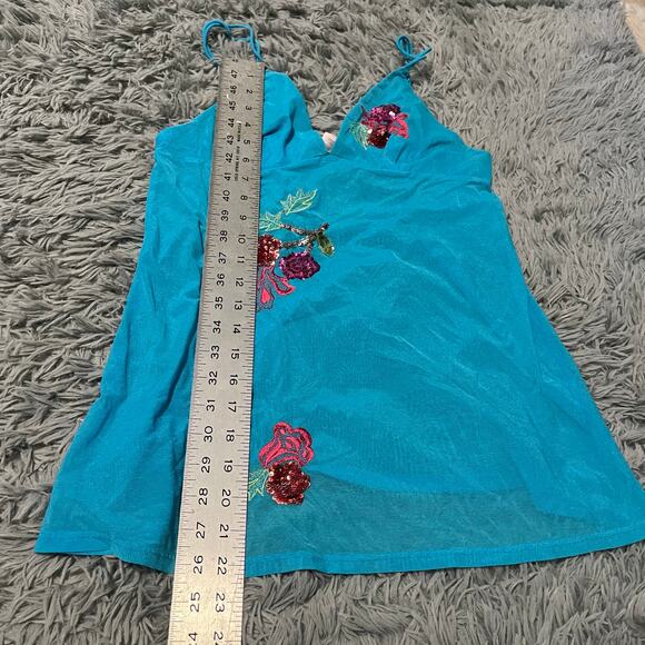 Victoria’s Secret Blue Sheer Embroidered Sequins Floral Cami Womens Medium - Picture 8 of 8